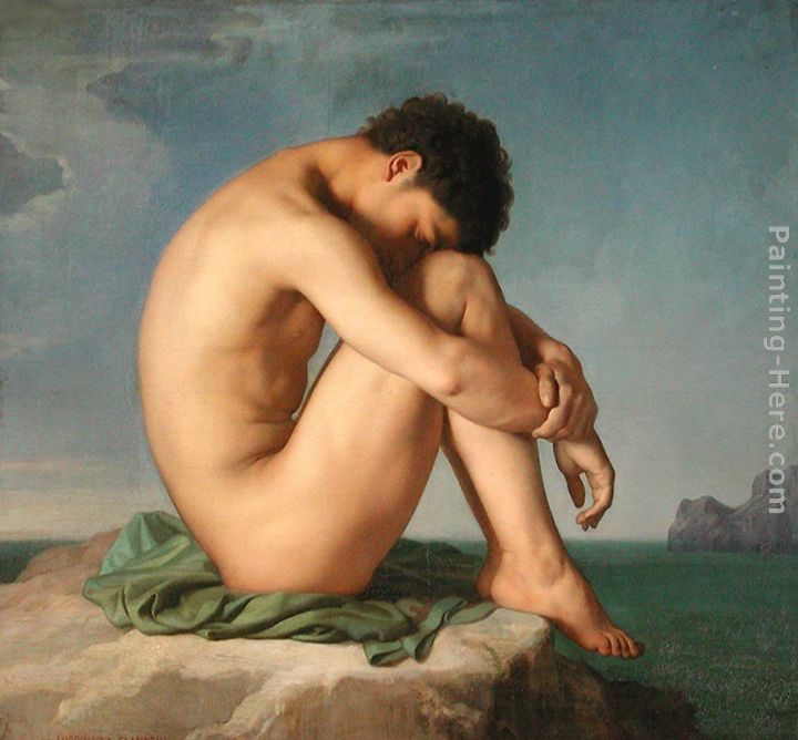 Jeune homme assis au bord de la mer painting - Jean Hippolyte Flandrin Jeune homme assis au bord de la mer art painting